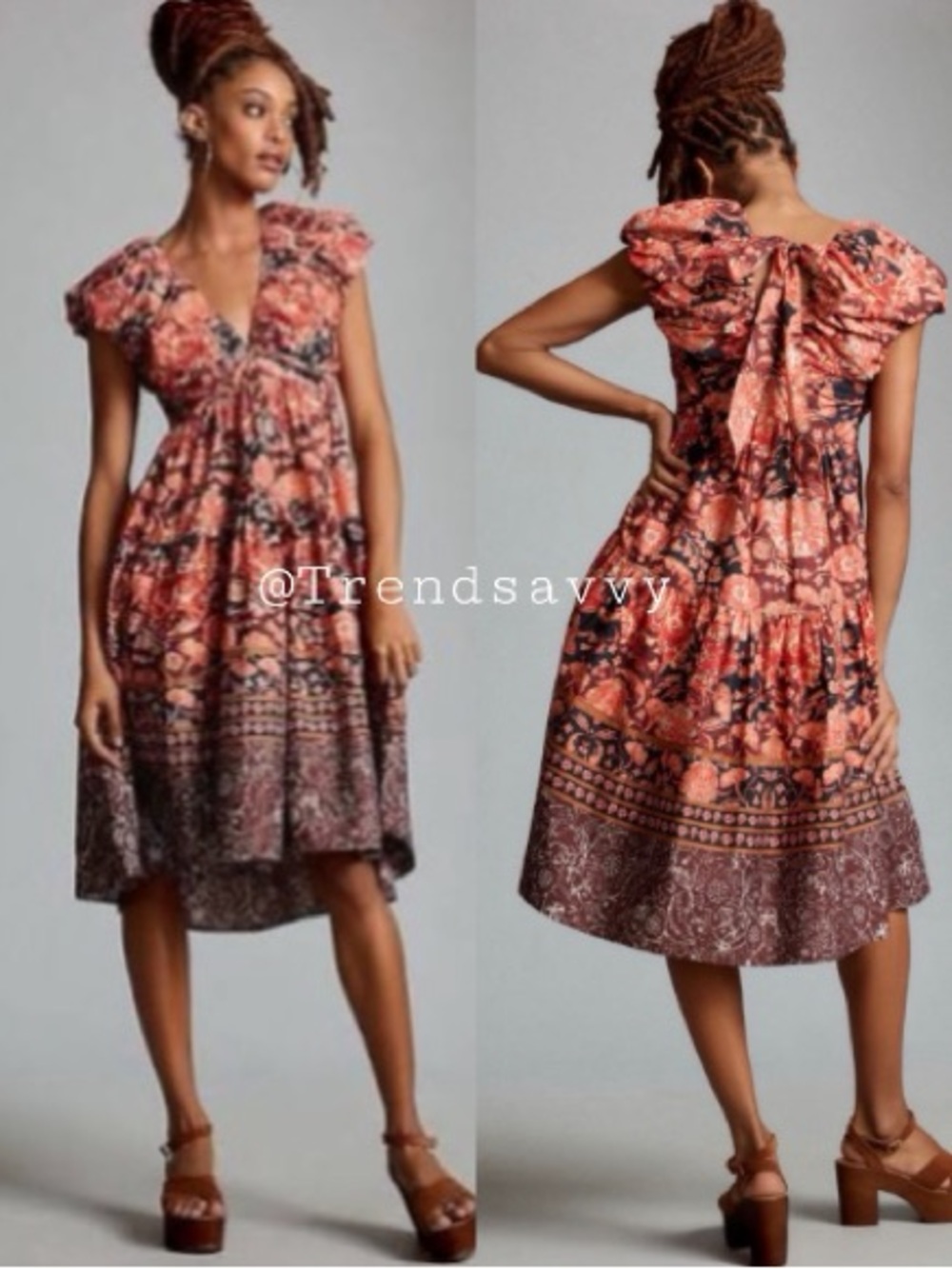 Anthropologie Floral Tiered Babydoll Midi Dress Red Boho Wedding Size 8 NWT